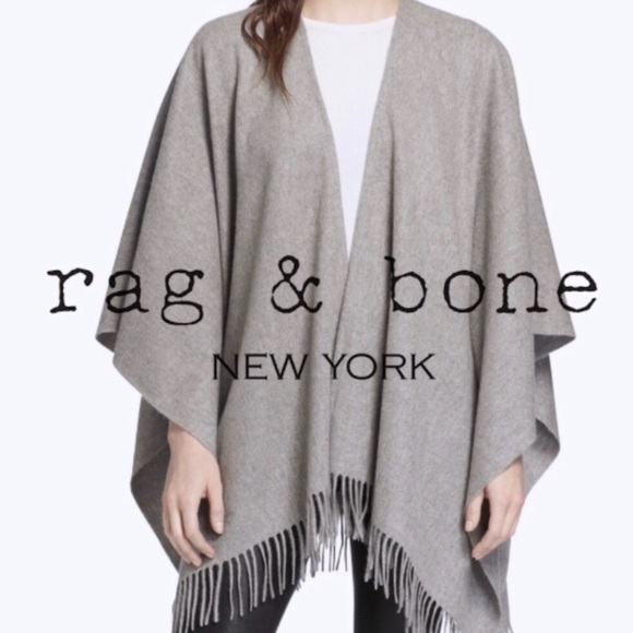 rag and bone Italian Cashmere Poncho with Fringe-Trim GREY one size shawl wrap - Picture 1 of 5